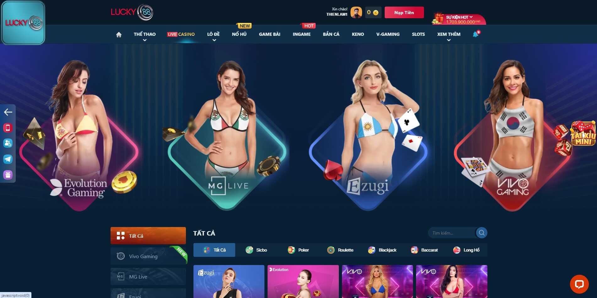 Sảnh Live Casino Lucky88
